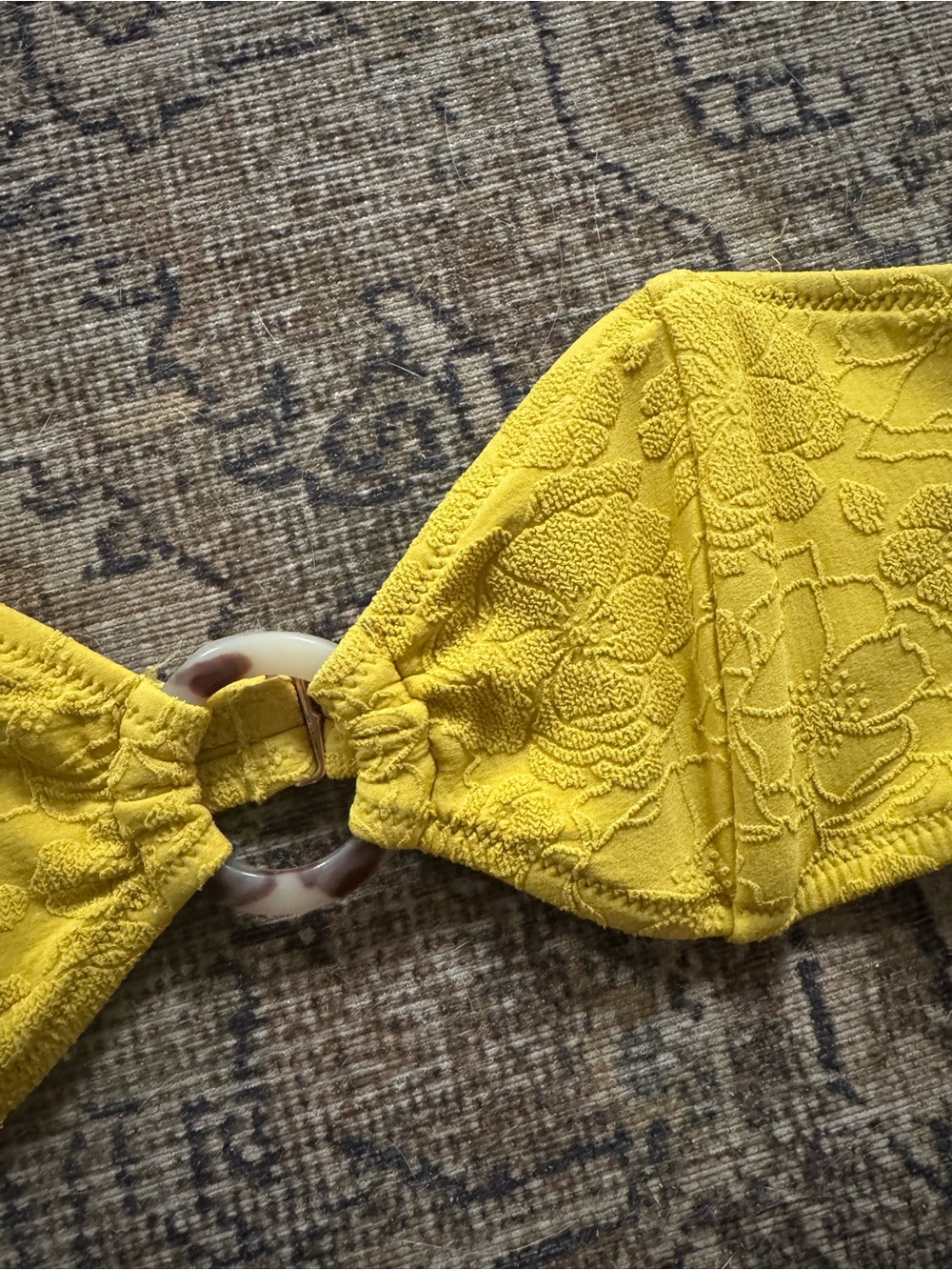 TORI PRAVER Bikini Swim Top Strapless Yellow Floral XS
